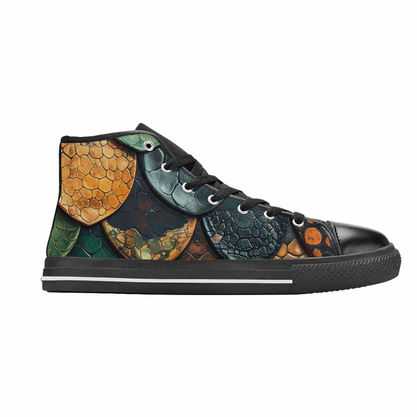 MEN'S Snake Skin Reptile High Top Canvas Wallpaper Art Shoes
