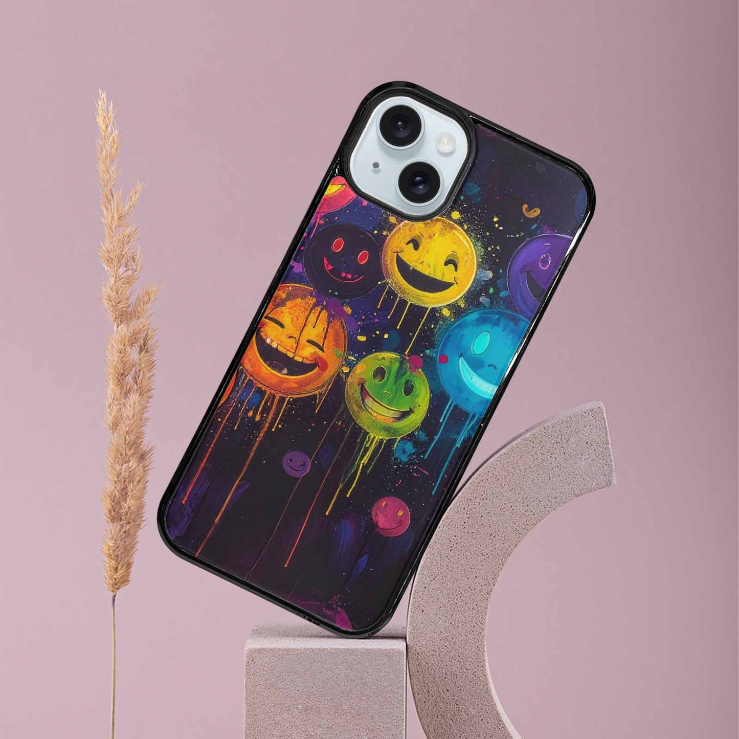 iPhone 15 Plus Case — Smiley Faces Glow Smiley Faces Pattern, Custom Designed Case Cover