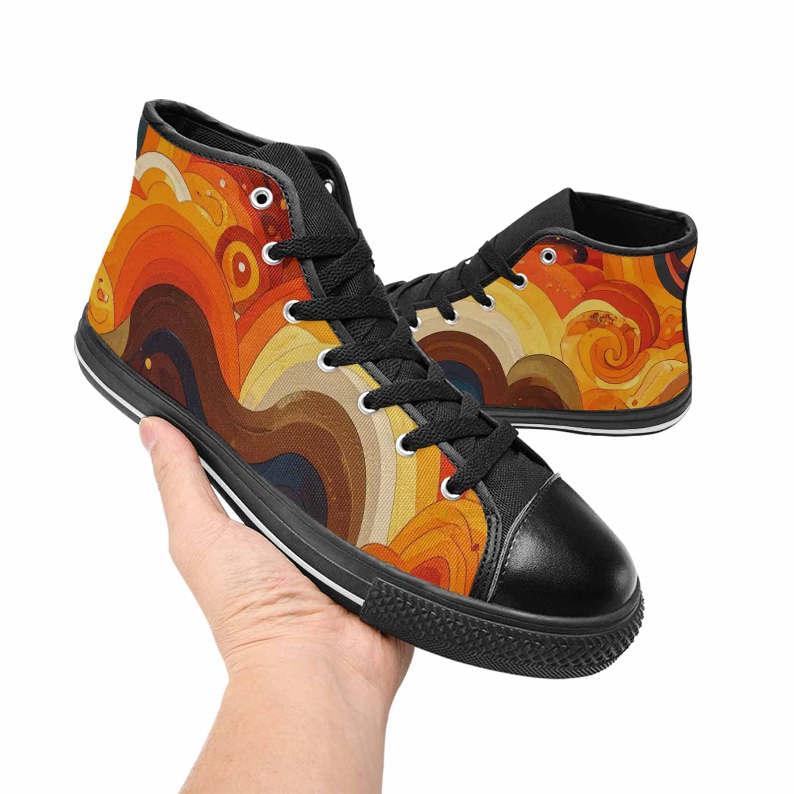MEN'S Groovy 70S Peace High Top Canvas Neon Fantasy Custom Shoes