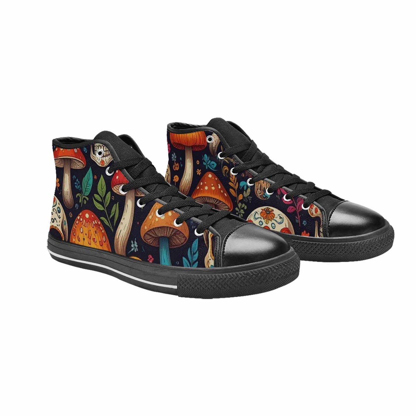 WOMEN'S Mushrooms And Skulls High Top Canvas Grunge Custom Shoes