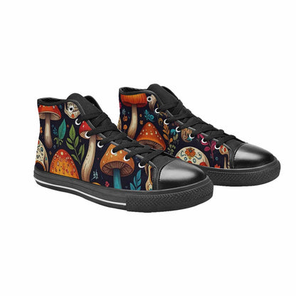 WOMEN'S Mushrooms And Skulls High Top Canvas Grunge Custom Shoes