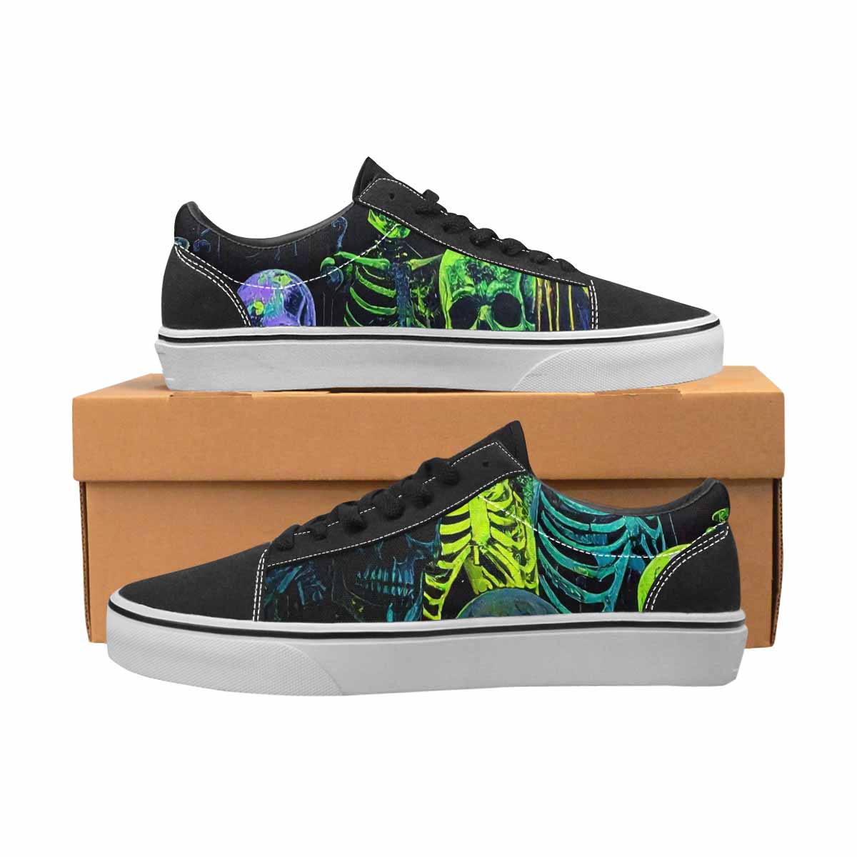 WOMEN'S Skeletons  Neon Green Lace-Up Canvas Cottagecore Custom Sneakers