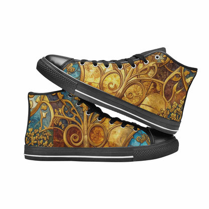 WOMEN'S Klimt-Style Gold Leaf High Top Canvas Vibrant Chaos Shoes