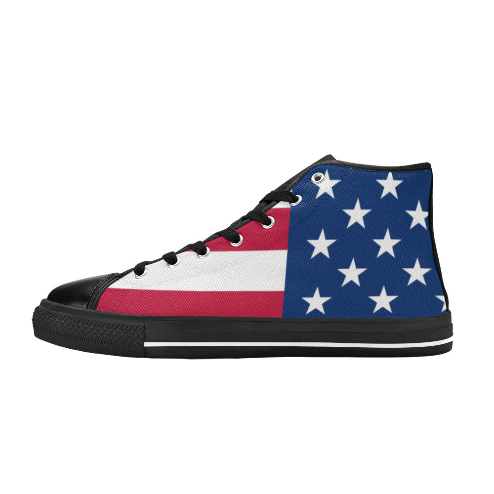 WOMEN'S Patriotic Shoes Flag Print High Top Canvas Cottagecore Custom Shoes