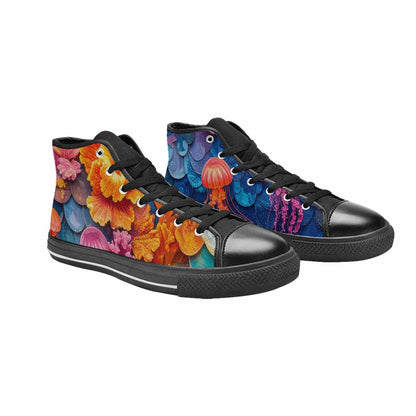 WOMEN'S Fish Scale Coral High Top Canvas Wallpaper Art Custom Shoes