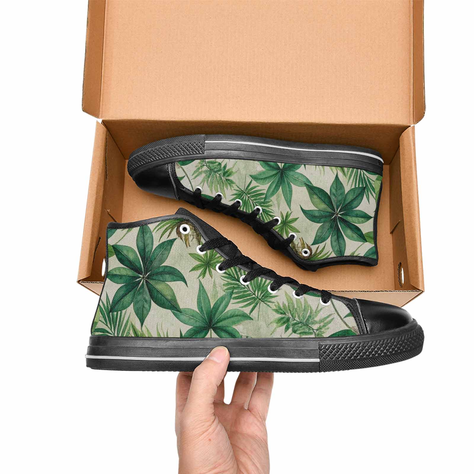 WOMEN'S Seven-Point Palmate Leaf High Top Canvas Vibrant Chaos Sneakers