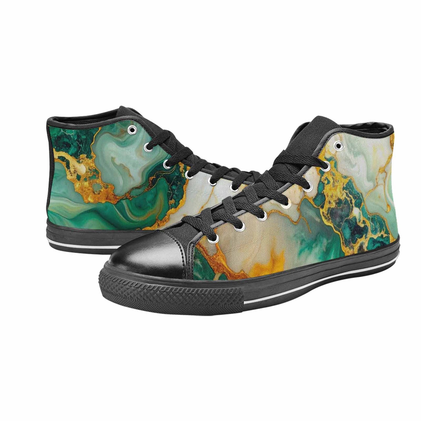 WOMEN'S Marble Gold High Top Canvas Cottagecore Sneakers