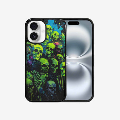 iPhone 16 Case — Skeletons Neon Green Glow Skeletons Pattern, Unique Phone Case Design