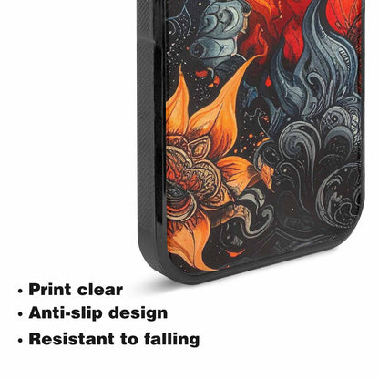 iPhone 15 Plus Case — Flame Burst Black Red Ink Flame, Custom Art Phone Cover