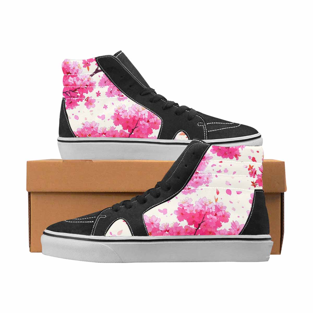 WOMEN'S Cherry Blossom High Top Canvas Boutique Cottagecore Original Art Sneakers