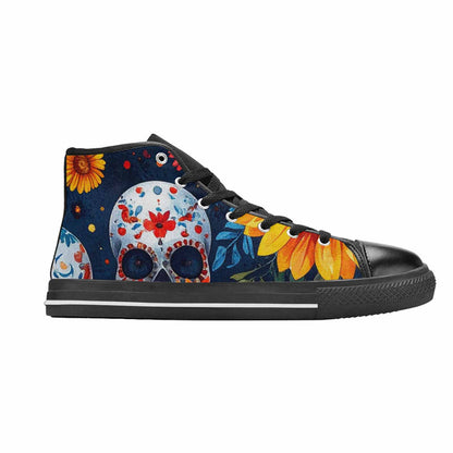 WOMEN'S Sunflower Skulls Print High Top Canvas Y2K Custom Sneakers