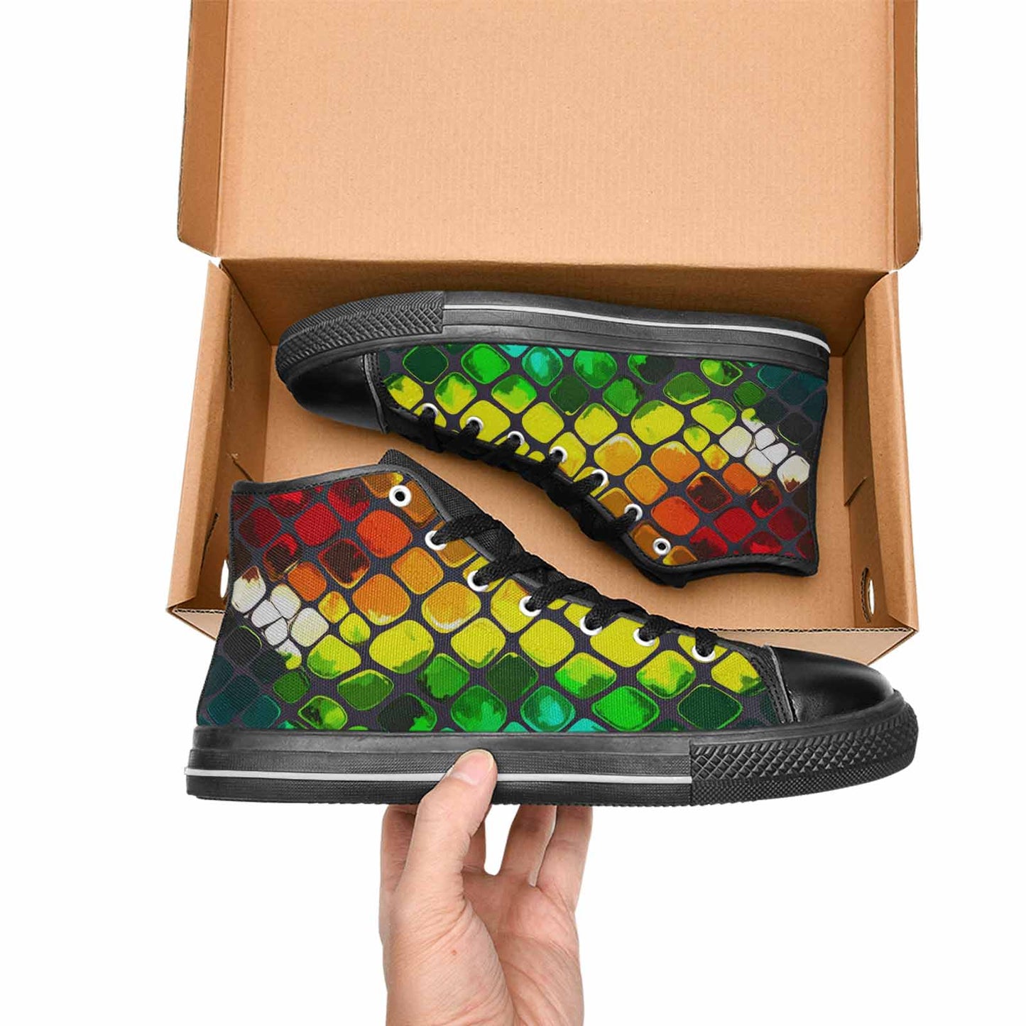 MEN'S Dark Snake Print High Top Canvas Surreal Custom Sneakers
