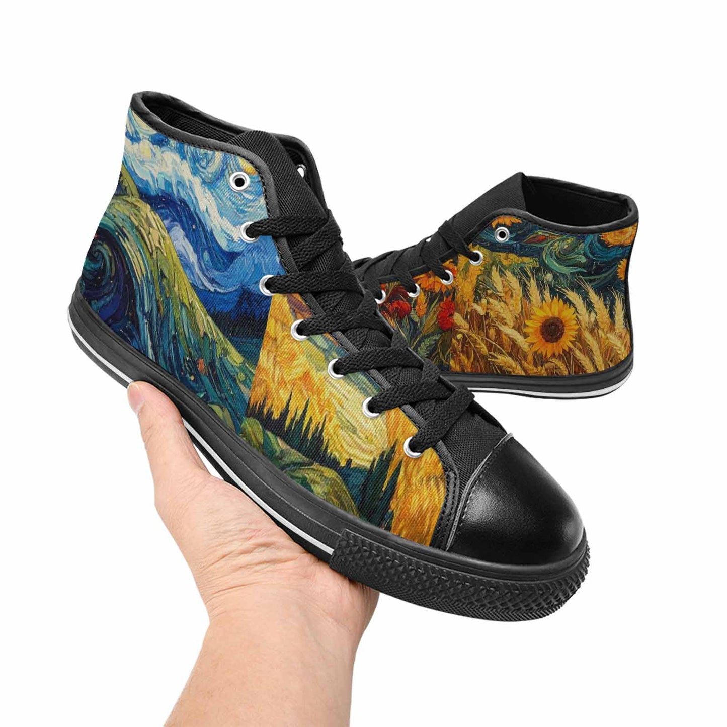 WOMEN'S Van Gogh-Style Swirl High Top Canvas Dreamcore Custom Shoes