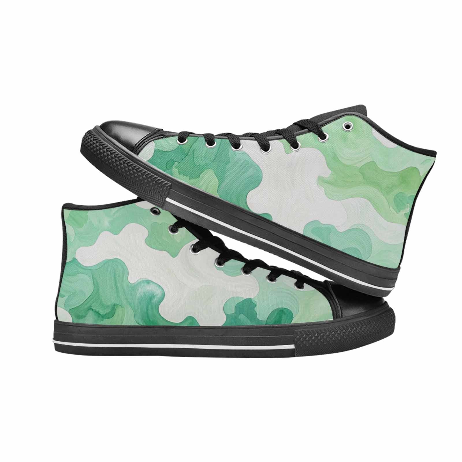 WOMEN'S Camo Mint Green White High Top Canvas Y2K Custom Sneakers
