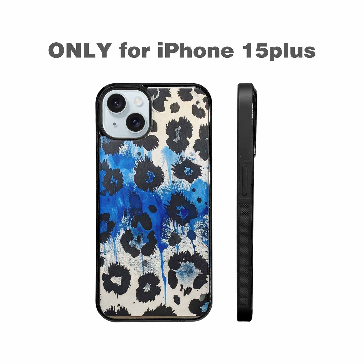 iPhone 15 Plus Case — Animal Print Black Blue Ink Animal, Custom Designed Case Cover