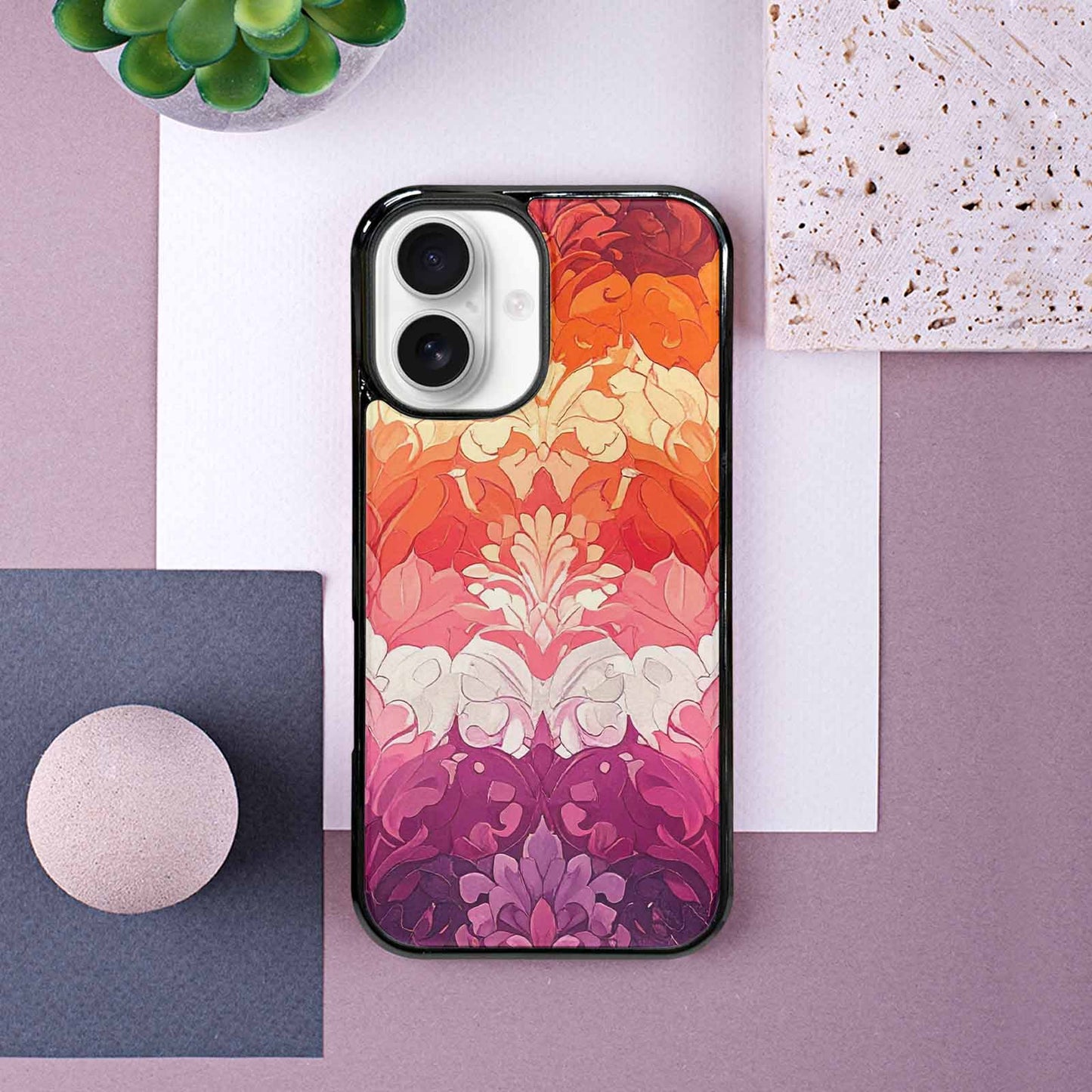 iPhone 16 Case — Lesbian Flag Color Theme Small Rainbow, Original Design Phone Case