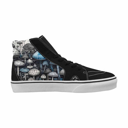 WOMEN'S Mushrooms Black & Blue Ink High Top Canvas Unique Print Vivid Limited Edition Sneakers