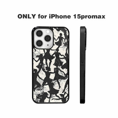 iPhone 15 Pro Max Case — Bold Dancing Figure Line Art Pattern, Unique Phone Case Design