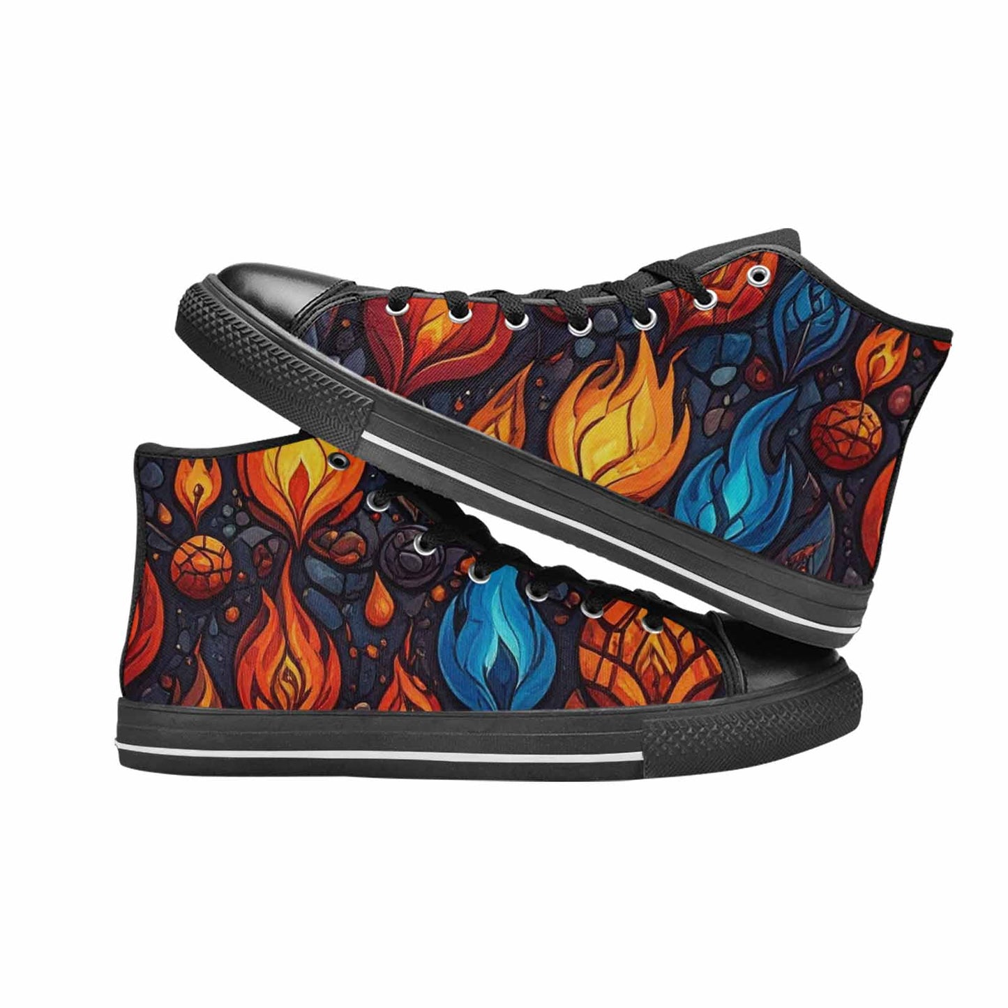 WOMEN'S Fire Flame High Top Canvas Grunge Shoes