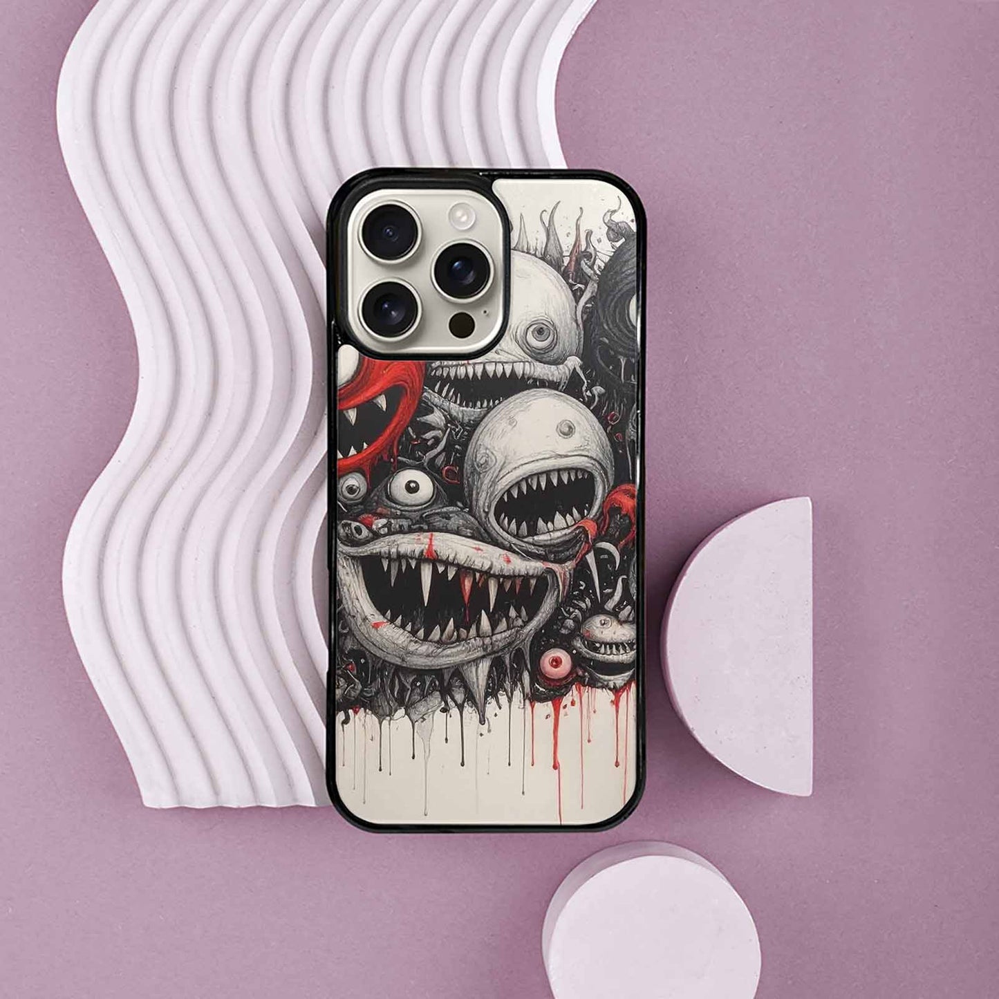iPhone 16 Pro Max Case — Multi Eye Monster Black Red Ink, Unique Phone Case Design
