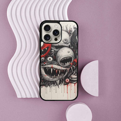 iPhone 16 Pro Max Case — Multi Eye Monster Black Red Ink, Unique Phone Case Design