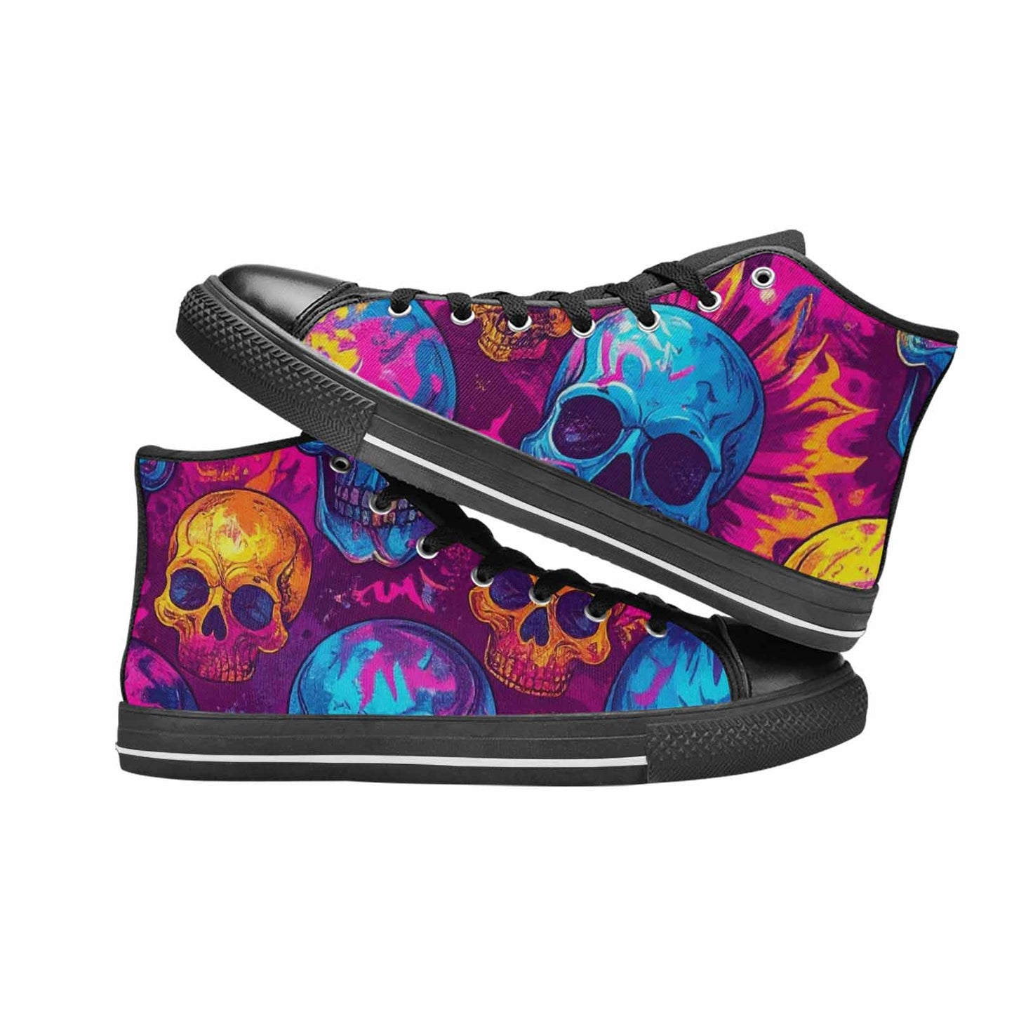 WOMEN'S Tie Dye Skulls Print High Top Canvas Aesthetic Custom Shoes