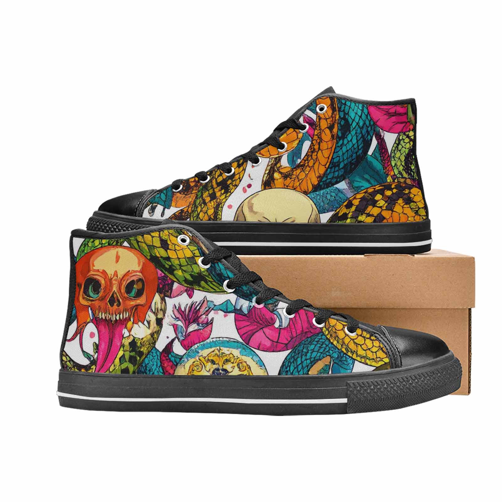 MEN'S Snake Print Skull High Top Canvas Dreamcore Custom Sneakers