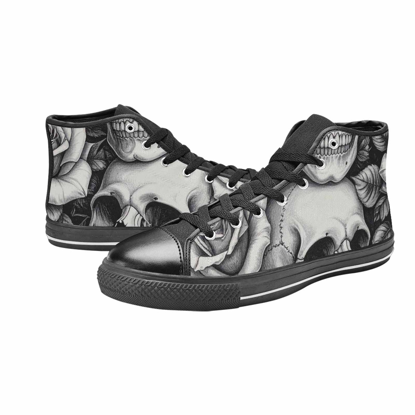 WOMEN'S Skulls Roses Pen Ink High Top Canvas Vibrant Chaos Sneakers