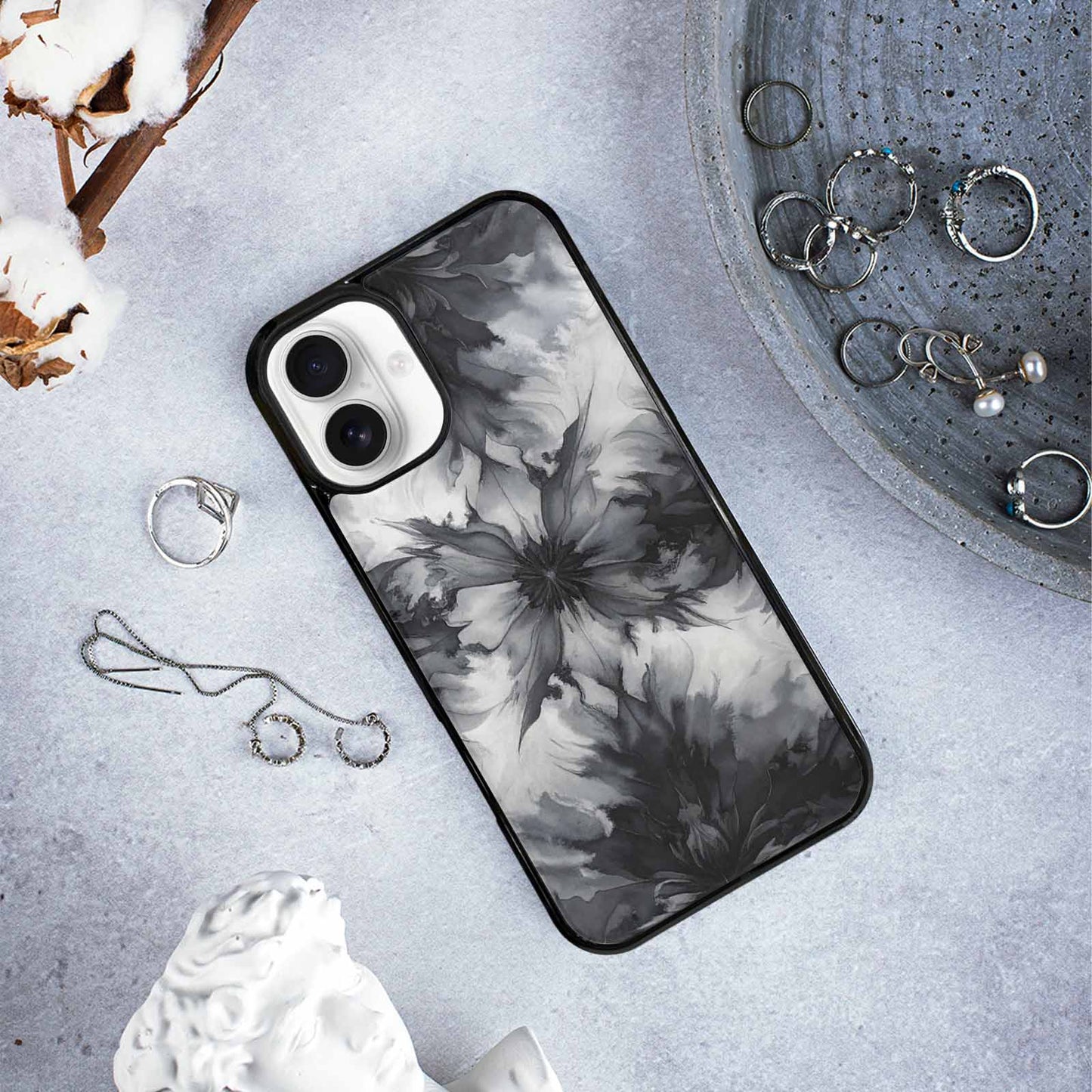 iPhone 16 Plus Case — Tie Dye Black And Gray Blended, Custom Printed Phone Case
