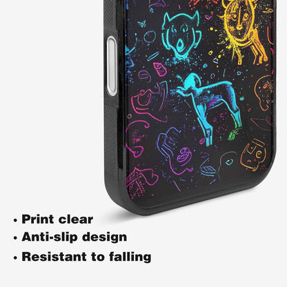 iPhone 16 Plus Case — Neon Glow Outline Icon Pattern Hundreds, Unique Phone Case Design