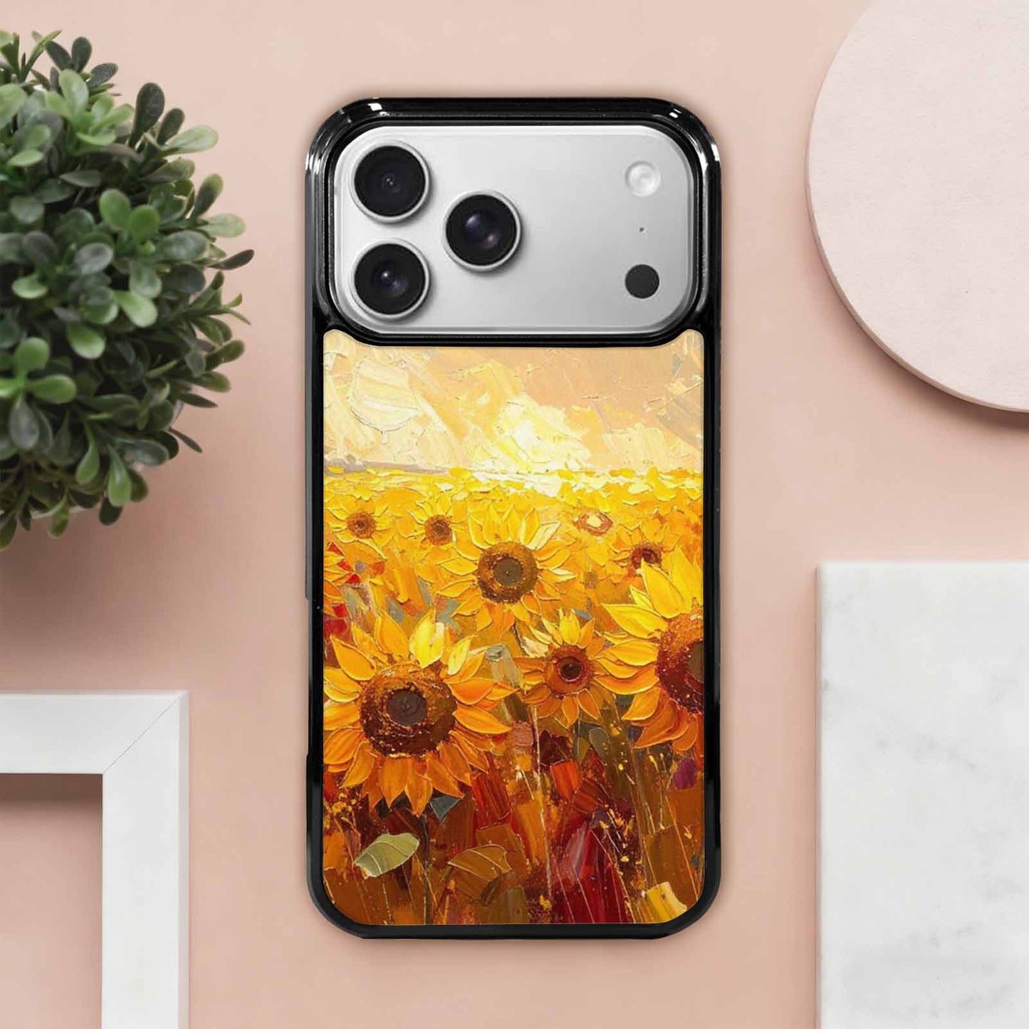 iPhone 17 Pro Max Case — Impressionist Sunflower Brushstroke Pattern Floral, Custom Print Case Cover
