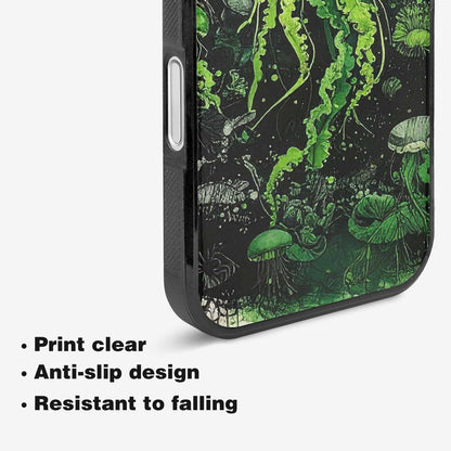 iPhone 16 Plus Case — Sea Creature Burst Black Green Ink, Custom Art Phone Cover