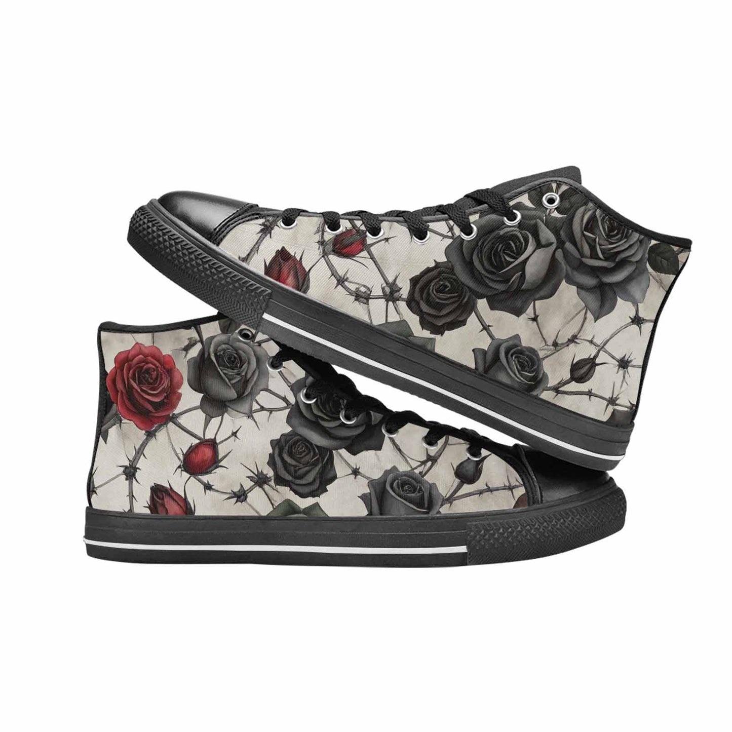 MEN'S Black Gothic Rose High Top Canvas Wallpaper Art Shoes
