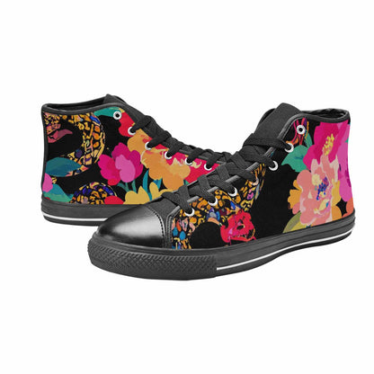 WOMEN'S Floral Snake Print High Top Canvas Surreal Custom Sneakers