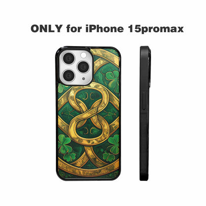 iPhone 15 Pro Max Case — Irish Celtic Knot Pattern Shamrocks Seamless, Custom Made Phone Cover