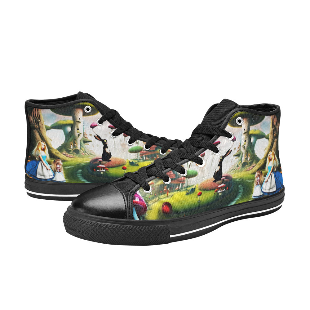 WOMEN'S Freaky World Wonderland Distorted High Top Canvas Neon Fantasy Sneakers
