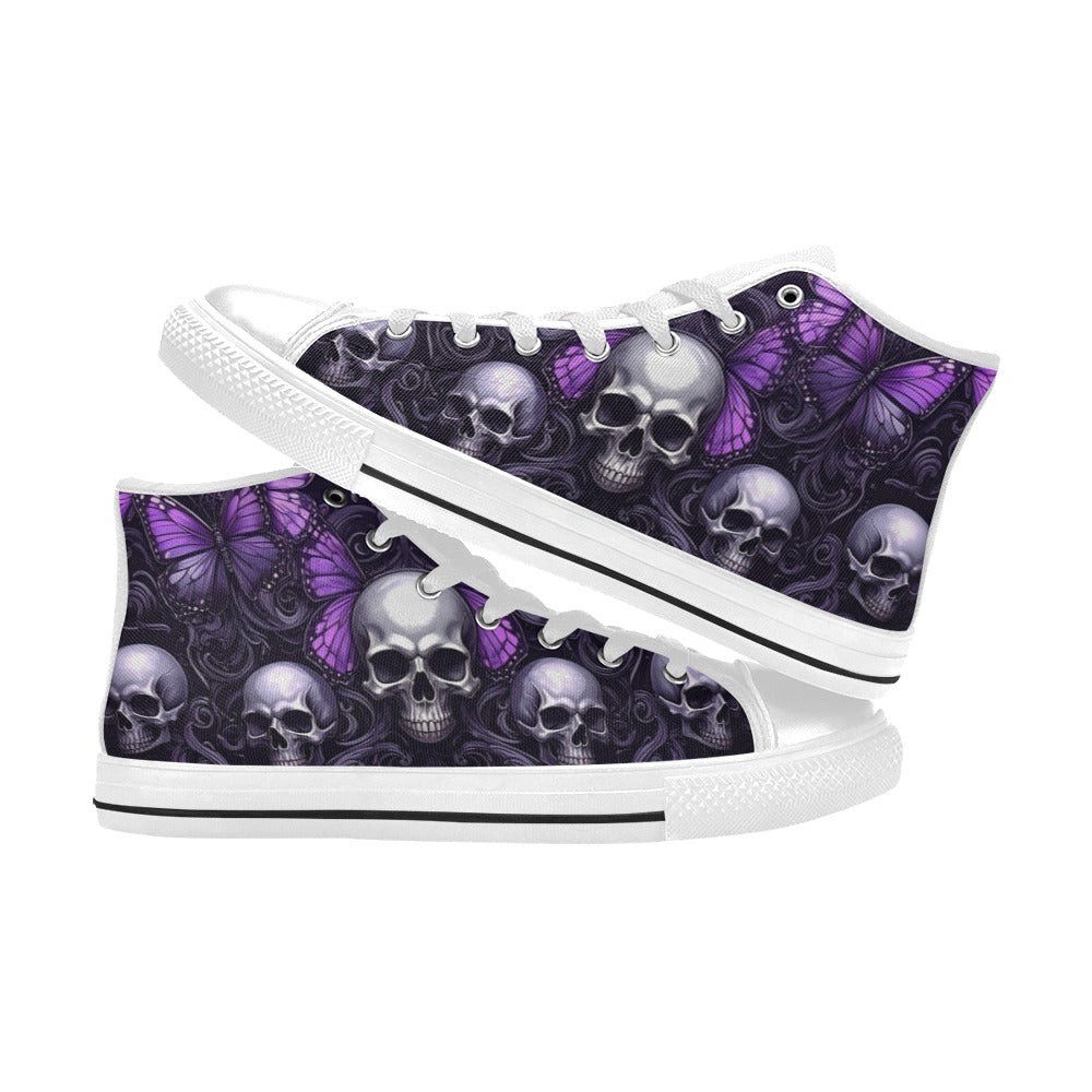 WOMEN'S Skull Butterfly Purple Iridescent High Top Canvas Y2K Custom Sneakers