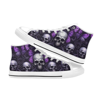 WOMEN'S Skull Butterfly Purple Iridescent High Top Canvas Y2K Custom Sneakers