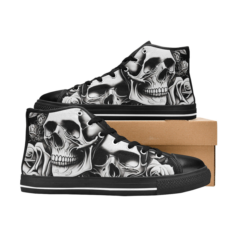 MEN'S Cartoon Style Skulls Roses High Top Canvas Dark Academia Custom Sneakers
