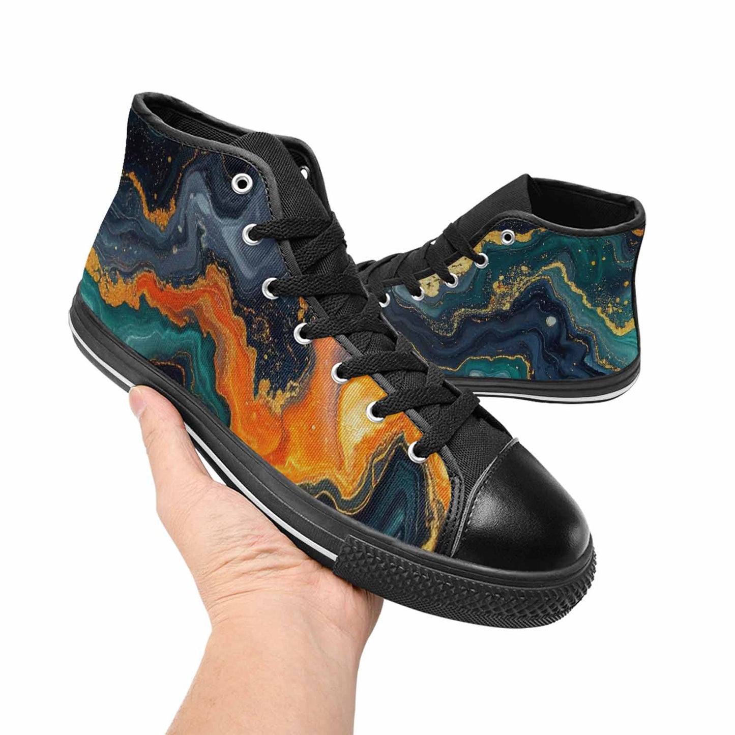 WOMEN'S Marble Dark High Top Canvas Vivid Custom Sneakers