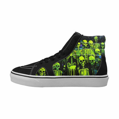 MEN'S Skeletons  Neon Green High Top Canvas Grunge Shoes
