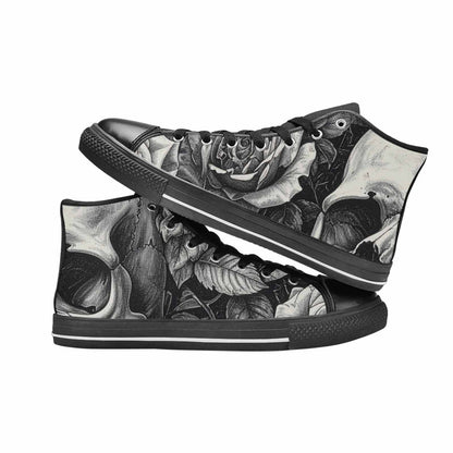 WOMEN'S Skulls Roses Pen Ink High Top Canvas Dreamcore Custom Sneakers