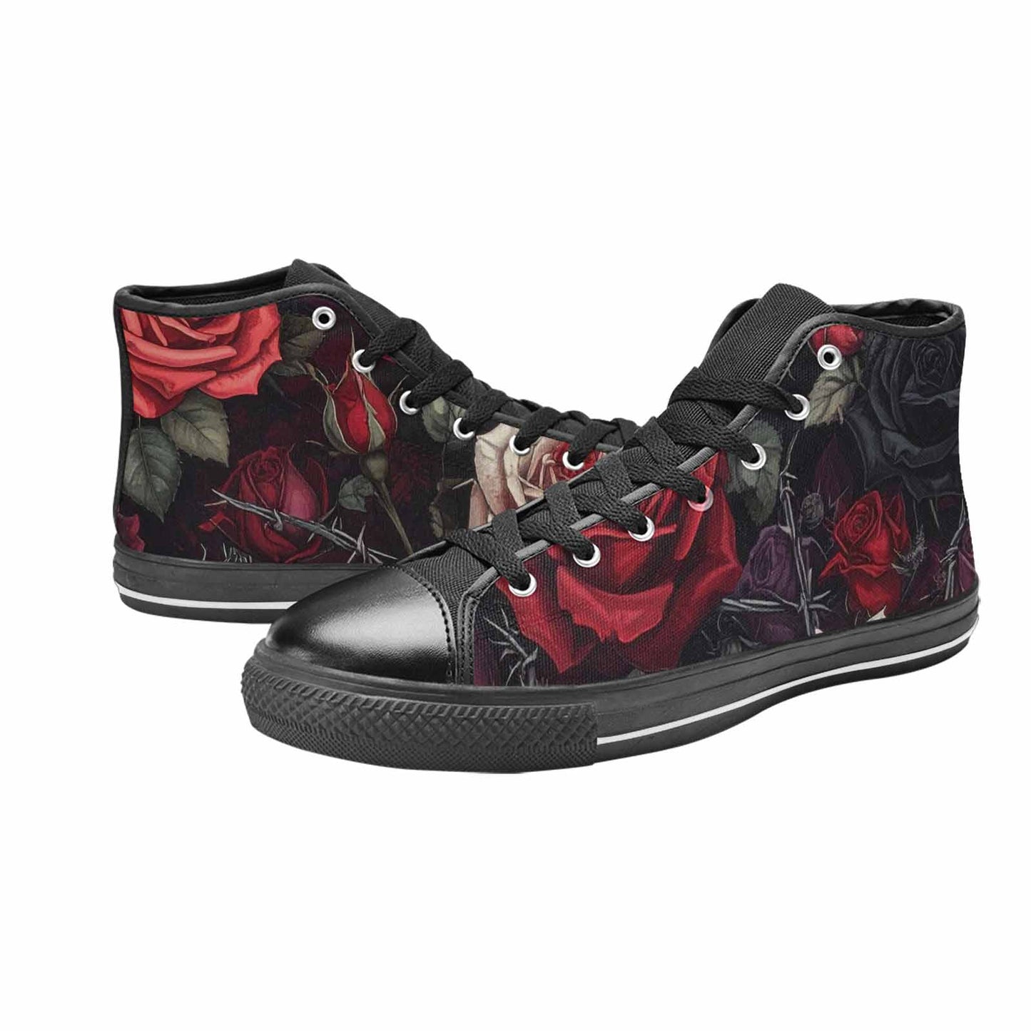 MEN'S Black Gothic Rose High Top Canvas Vibrant Chaos Sneakers
