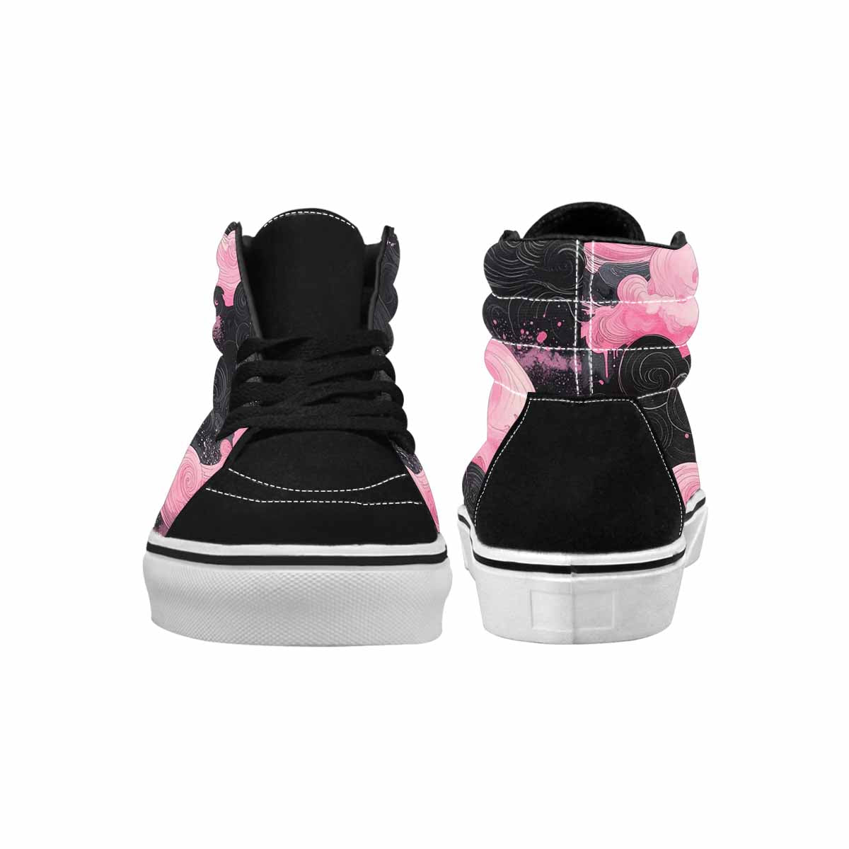 WOMEN'S Van Gogh Black & Pink Ink High Top Canvas One Of A Kind Surreal Custom Printed Shoes