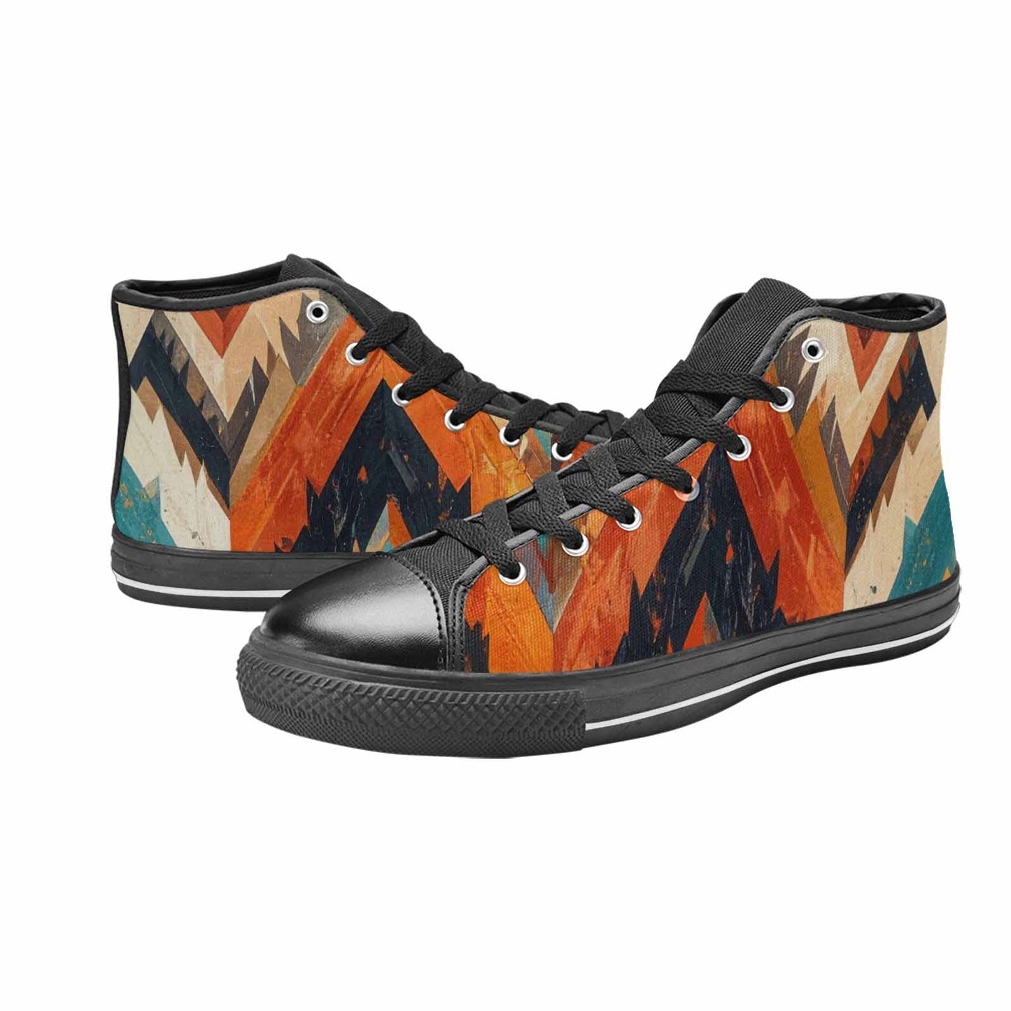 MEN'S Southwestern Geometric Diamond High Top Canvas Neon Fantasy Custom Shoes