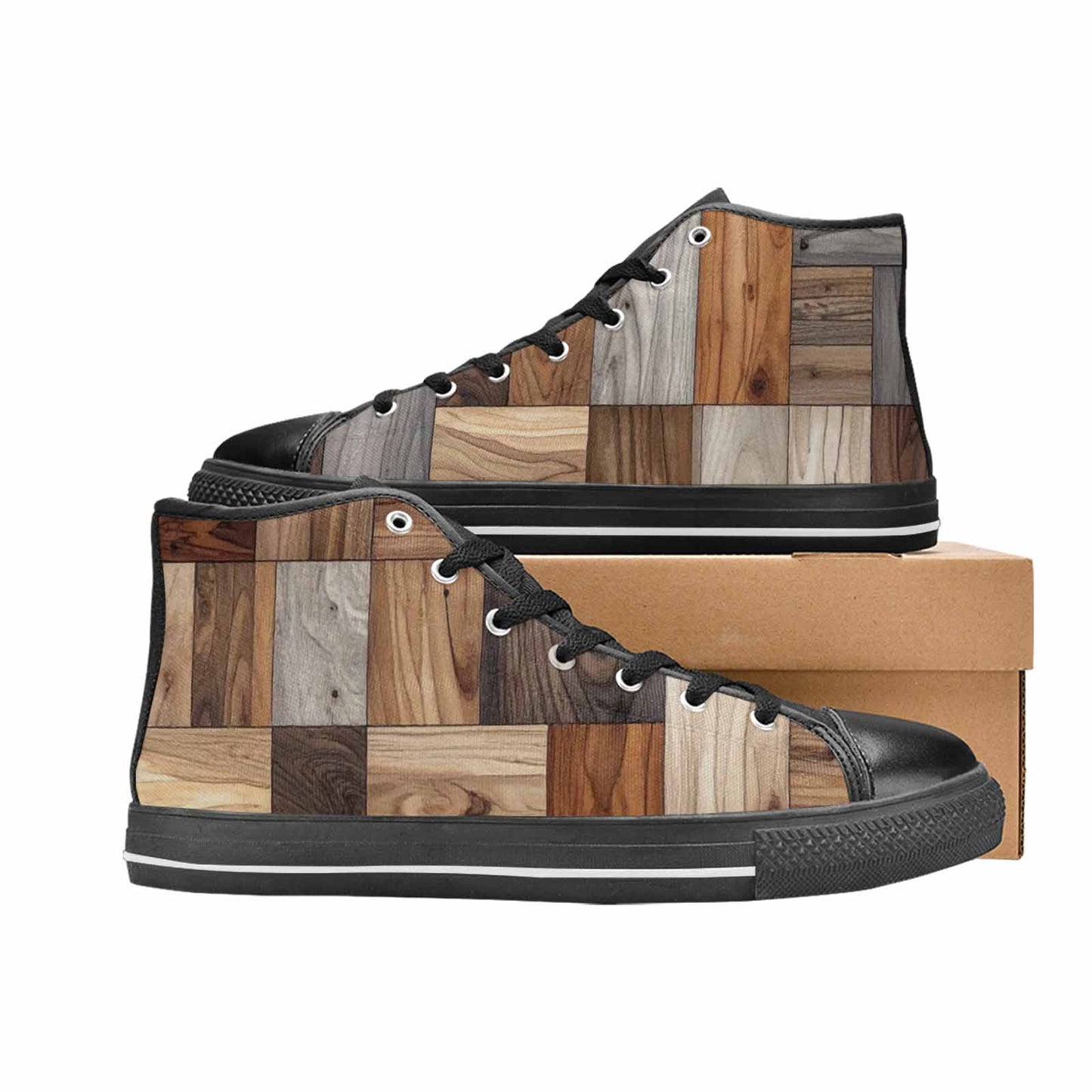 MEN'S Wood Grain Texture High Top Canvas Aesthetic Custom Sneakers