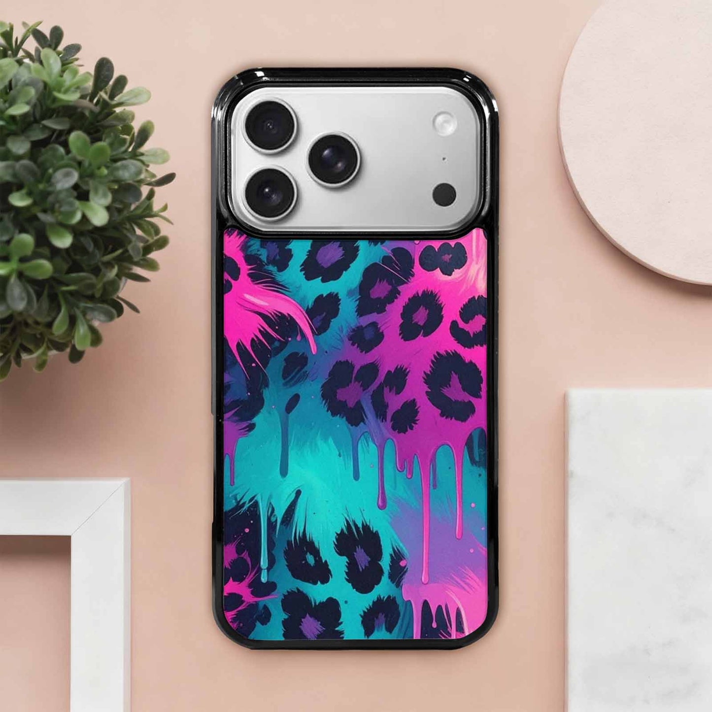 iPhone 17 Pro Max Case — Leopard Melting Neon Animal Print, Unique Phone Case Design