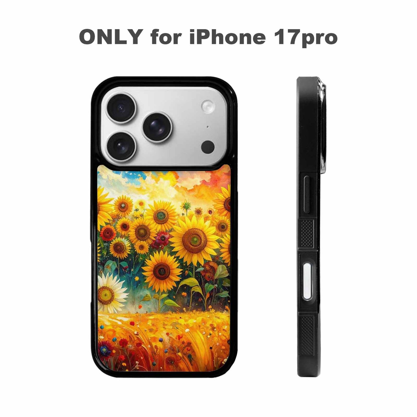 iPhone 17 Pro Case — Impressionist Sunflower Brushstroke Pattern Hundreds Floral, Original Design Phone Case