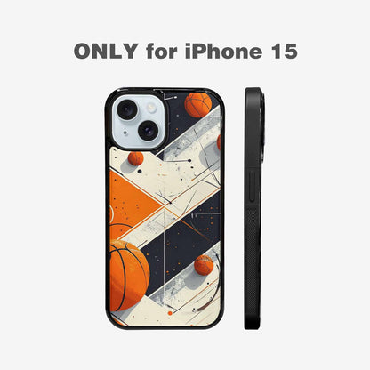 iPhone 15 Case — Basketball Pattern Court Lines And Balls, Custom Printed Phone Case