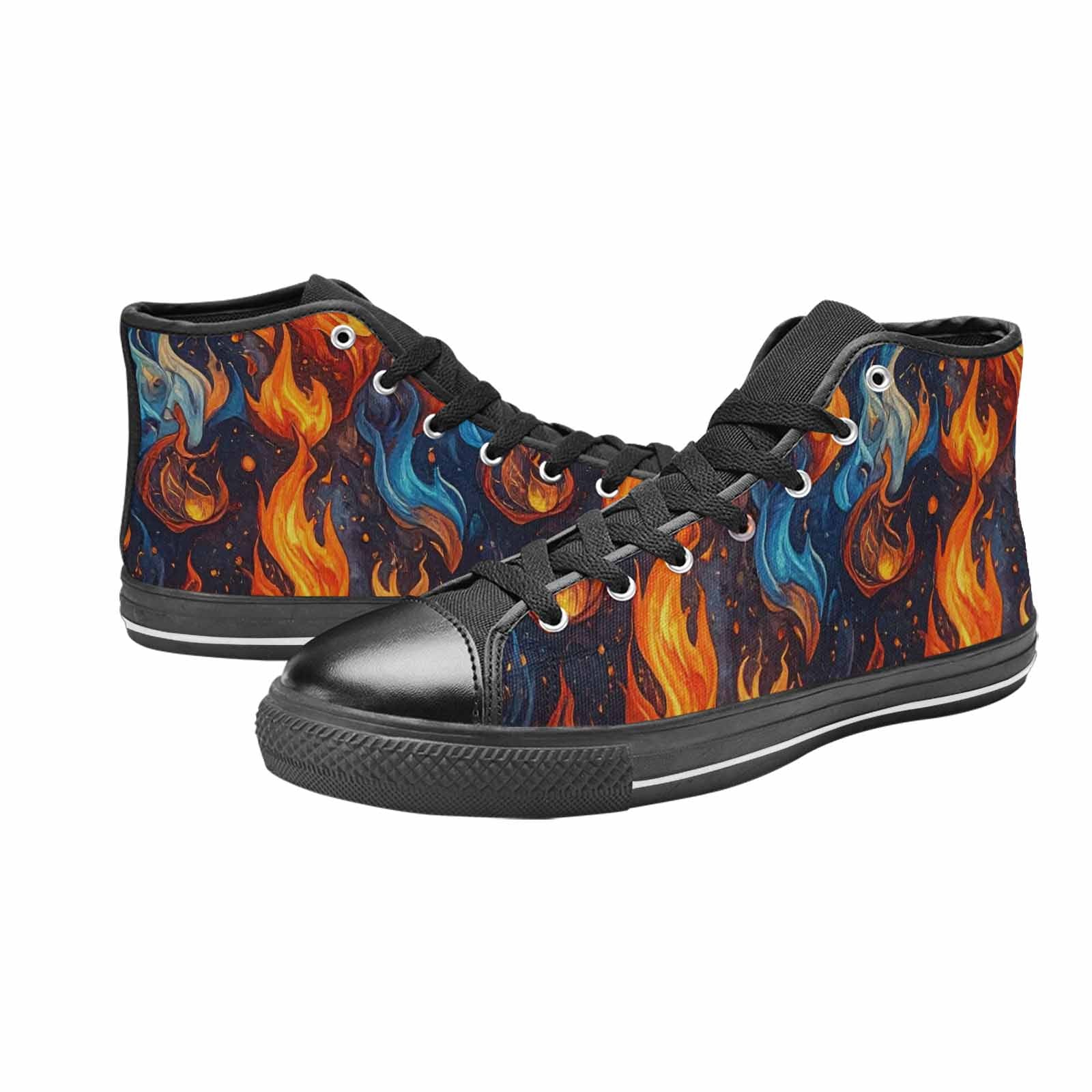 WOMEN'S Fire Flame High Top Canvas Neon Fantasy Sneakers